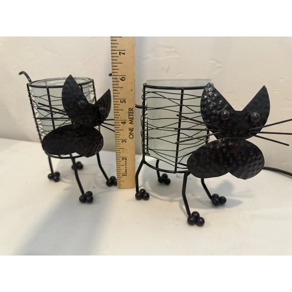 Vintage Black Cats Metal Candle‎ Holders Set of 2